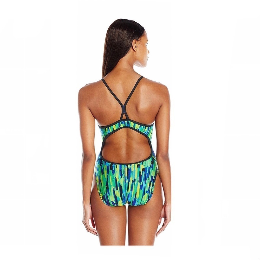 Speedo One Piece Swimsuit Women's Abstract Print Blue Green Yellow sz 12 - Picture 2 of 5